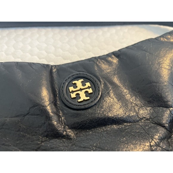 TORY BURCH Classic City Hobo Leather Shoulder Bag Slouchy Purse Brass Logo - Picture 8 of 16